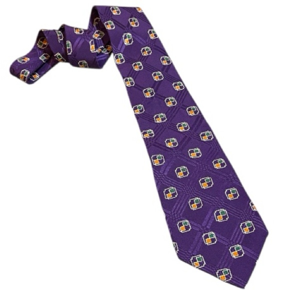 POLO BY RALPH LAUREN VTG GEOMETRIC PATTERN HANDMADE SILK TIE PURPLE GREEN GOLD